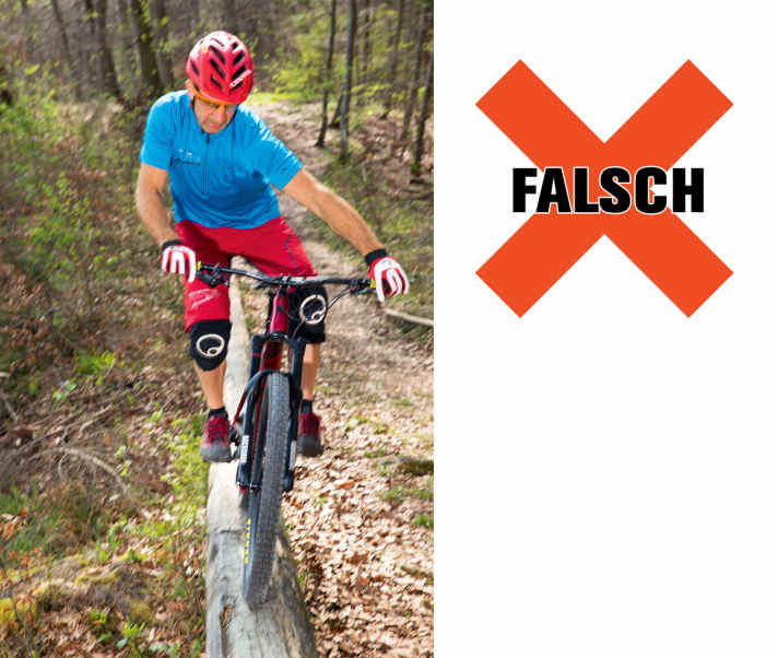   So bitte nicht! Ausgleichsbewegungen sollte man auf dem Bike nicht mit dem Oberkörper machen, sondern mit den Knien.