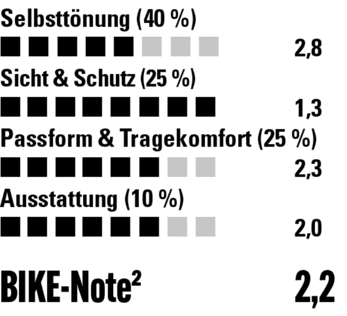 Riesiges Sichtfeld, üppige Ausstattung, gute Anpassung. Passform und Tönungsgeschwindigkeit sind aber nur mäßig