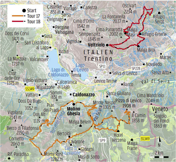   Valsugana Lagorai: Trentino-Touren 17 (Cima Vezzena) und 18 (La Bassa).