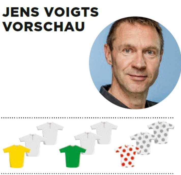 Diese Bedeutung misst Jens Voigt der 21. Etappe für Gelb, Grün und Bergtrikot zu - je mehr farbige Trikots, desto größer die Bedeutung.