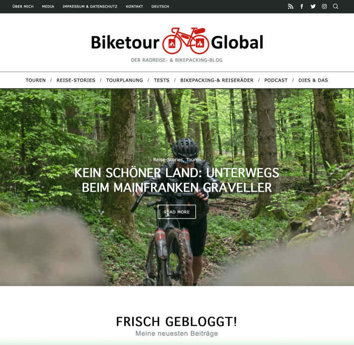 Bildschirmfoto des Blogs von “Biketour Global”