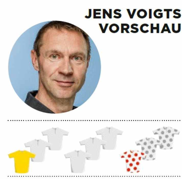 Diese Bedeutung misst Jens Voigt der 4. Etappe für Gelb, Grün und Bergtrikot zu - je mehr farbige Trikots, desto größer die Bedeutung.