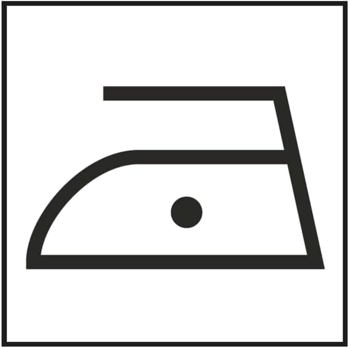   Ist das Bügeleisen durchgestrichen, sollte man aufs Bügeln verzichten. Bei Funktionstextilien findet sich oft ein Punkt im Bügeleisen. Besonders schonendes Bügeln bei maximal 110 Grad ist dann erlaubt.