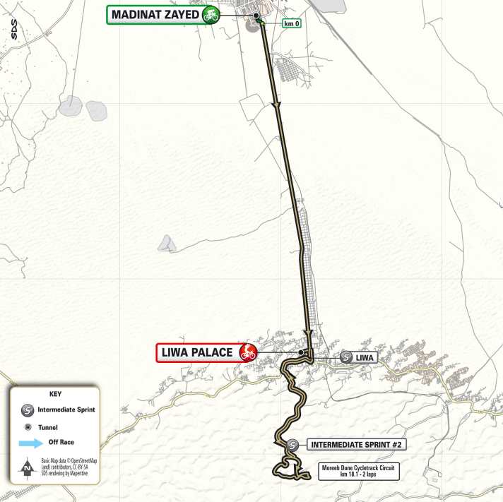 Die Strecke der 1. Etappe der UAE Tour 2024.
