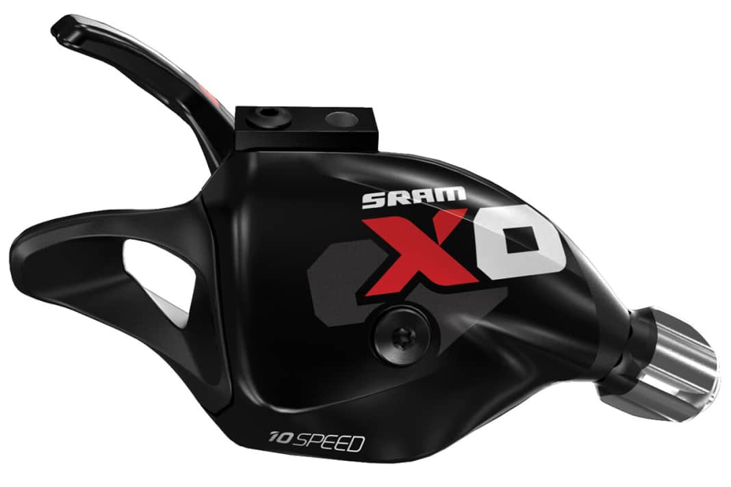 Neue, schlanke Gehäuse prägen die Optik der neuen SRAM X0 Schalthebel für 2014. Lenker-Halterungen sind im Lieferumfang enthalten.