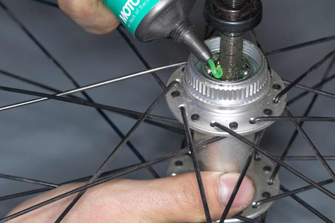 NABEN PFLEGEN
Schritt 1: Achslager schmieren

Die Schmierung der Lager ist meist nur bei Shimano- Naben nötig. Hat ihre Nabe eine “Centerlock”- Befestigung für die Bremsscheibe, sollten Sie die Bremsscheibe demontieren. Öffnen Sie die Konterung der Naben. Entfernen Sie Kontermutter, Distanzscheiben und Lagerkonus. Dann können Sie die Achse herausziehen. Befreien Sie die Lagerlaufflächen und Kugeln von altem Fett und Dreck. Danach setzen Sie die Kugeln wieder ein und belegen sie mit einer frischen Fettpackung. 