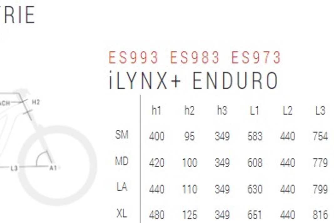 Geometrie-Tabelle der Enduro-Variante ...