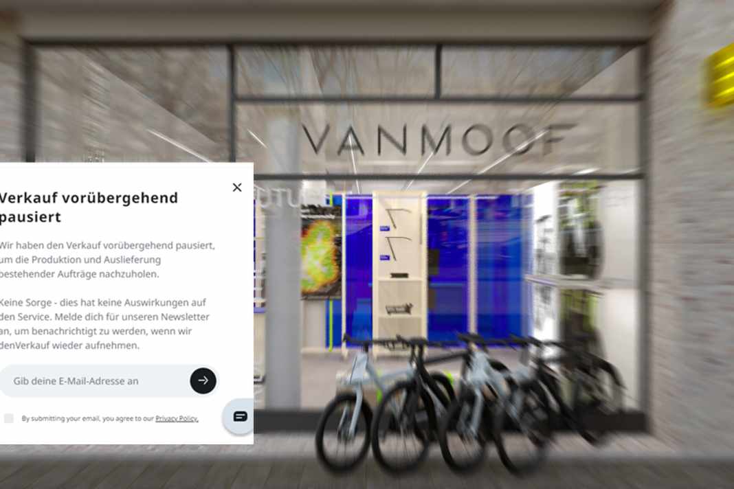 Auf der Website von Vanmoof heißt es zur Insolvenz des Unternehmen nur: "Verkauf vorübergehend pausiert".