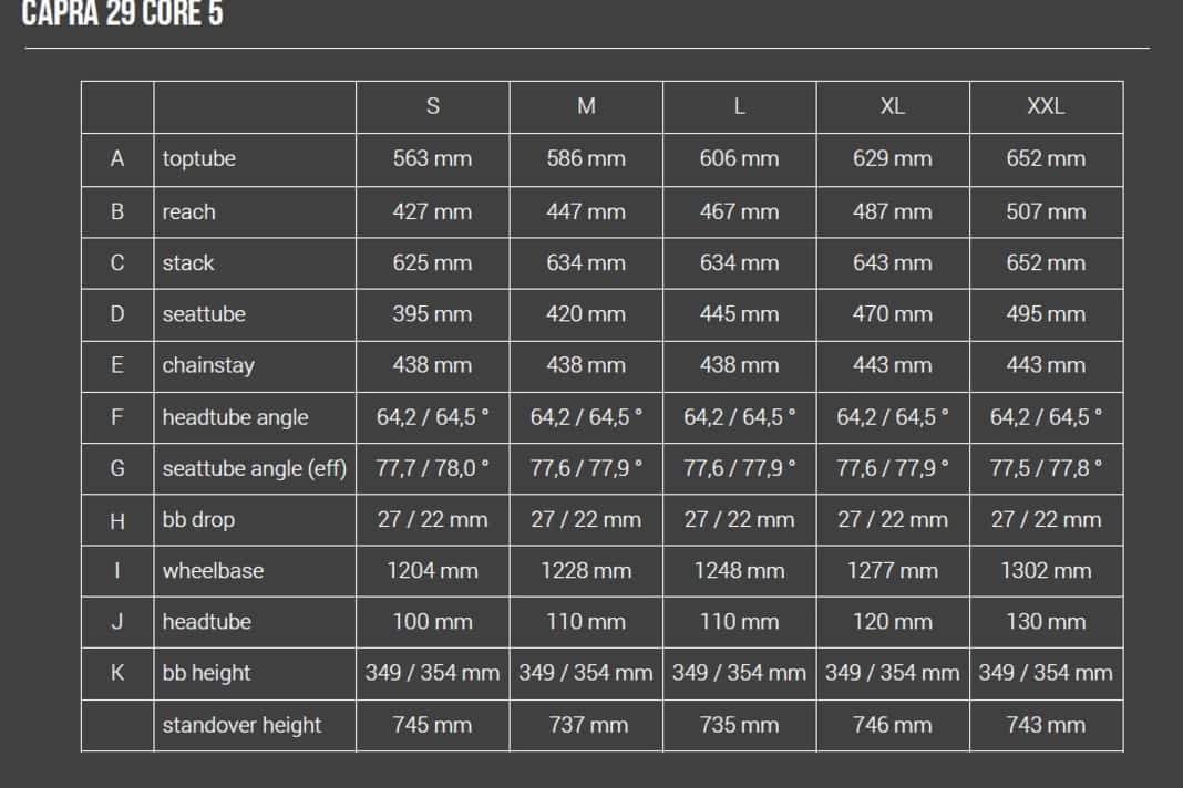Geometrie YT Capra Core 5 29 Zoll