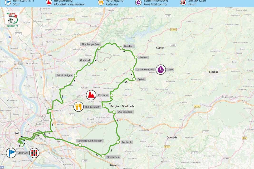 Die Strecke des "Velodom 30" bei Rund um Köln 2024