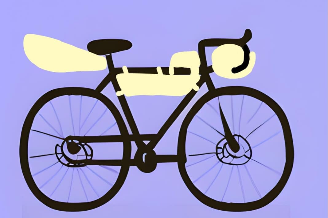 So kann ein Bikepacking-Setup aussehen. Die Zeichnung des Fahrrads wurde mit der Funktion Text zu Bild von Canva erstellt. Die Bikepacking-Taschen wurden nachträglich per Zeichenfunktion ergänzt