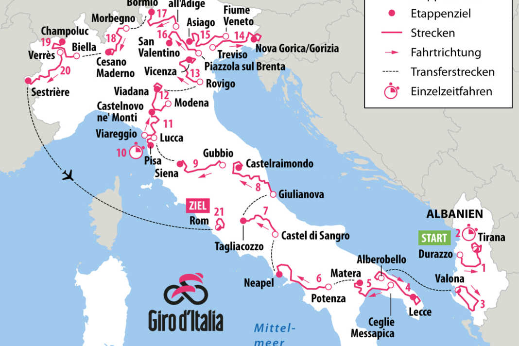Der Giro d’Italia 2025 auf der Karte