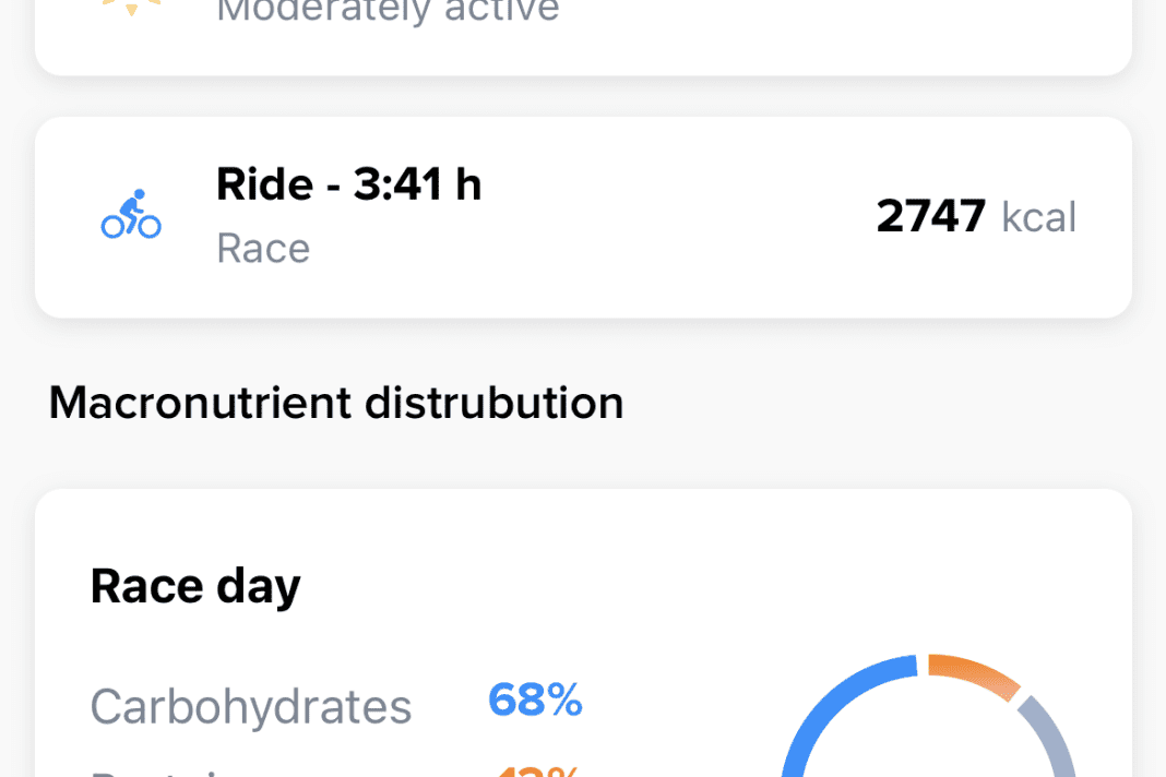 Ernährungsplanung mit der EatMyRide-App für die mittlere Strecke beim Maratona dles Dolomites.