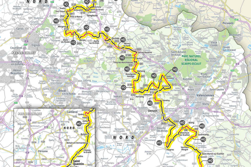 Das Männerrennen von Paris-Roubaix 2023 auf der Karte