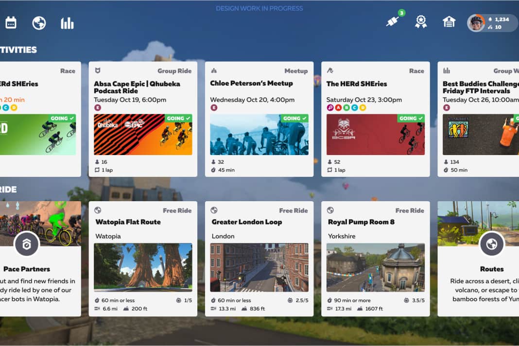 Das Dashboard: Hier sieht man, bei welchen Events man zugesagt hat und, was die Plattform sonst an Rennen, Trainings etc. bietet.