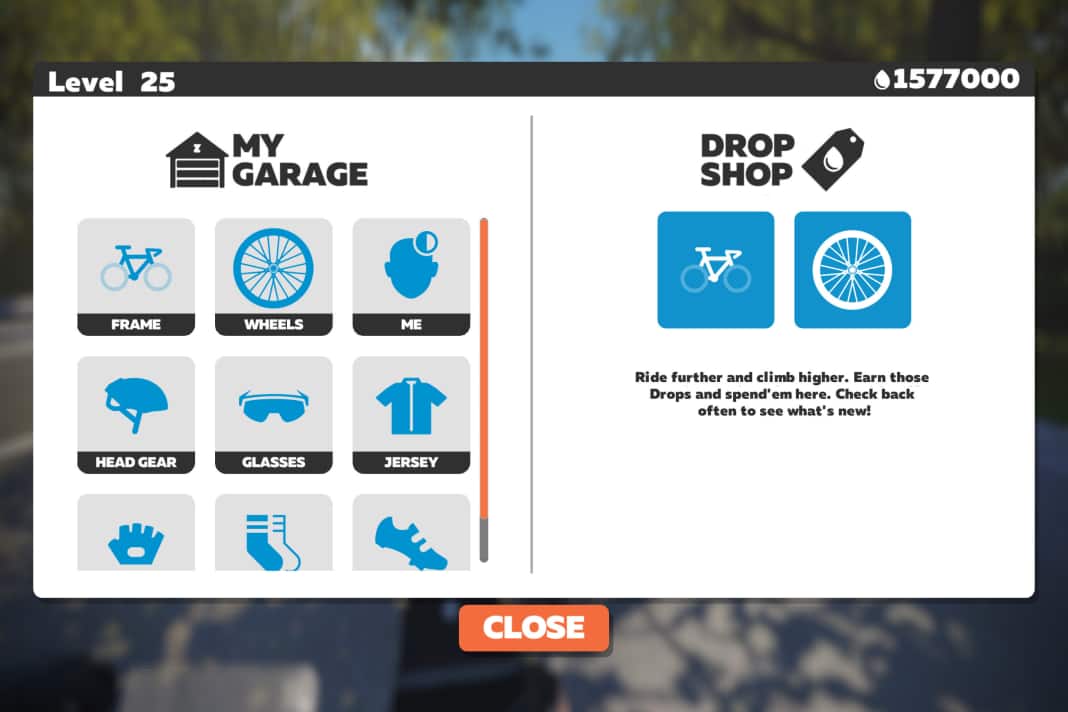 Der neue Auswahlbildschirm zeigt links unter "My Garage" die bereits gesammelten Räder und Accessoires an. Rechts gelangt man in den neuen "Drop Shop".