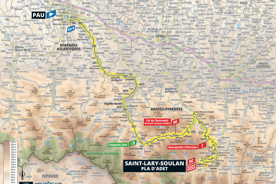 Die 14. Etappe der Tour de France 2024 auf der Karte