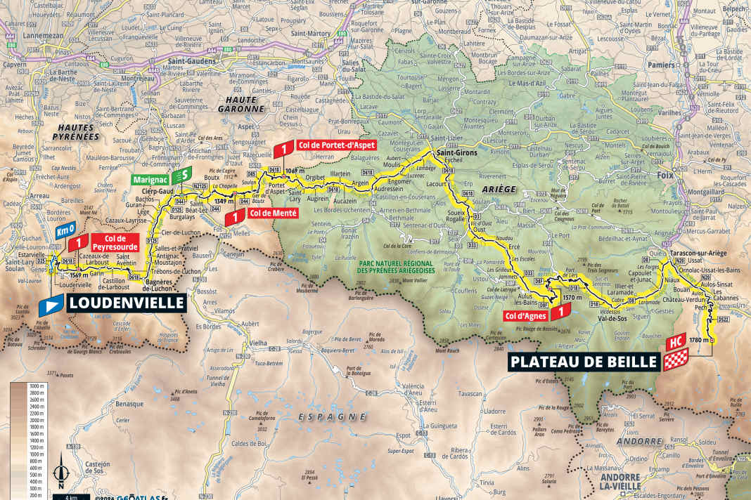 Die 15. Etappe der Tour de France 2024 auf der Karte