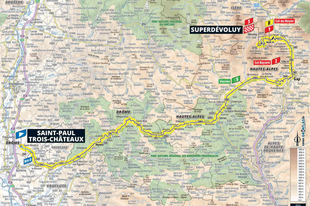Die 17. Etappe der Tour de France 2024 auf der Karte