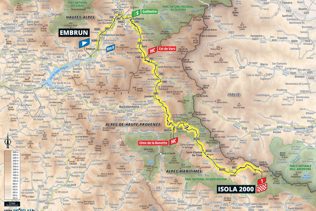 Die 19. Etappe der Tour de France 2024 auf der Karte