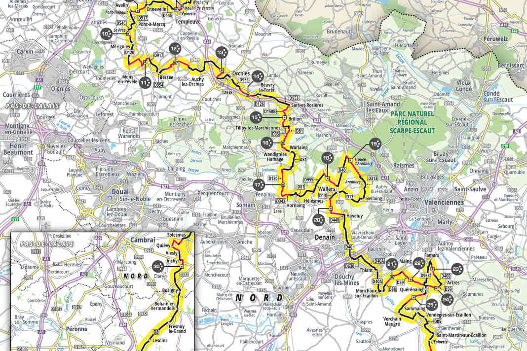 Paris-Roubaix 2025 der Männer auf der Karte