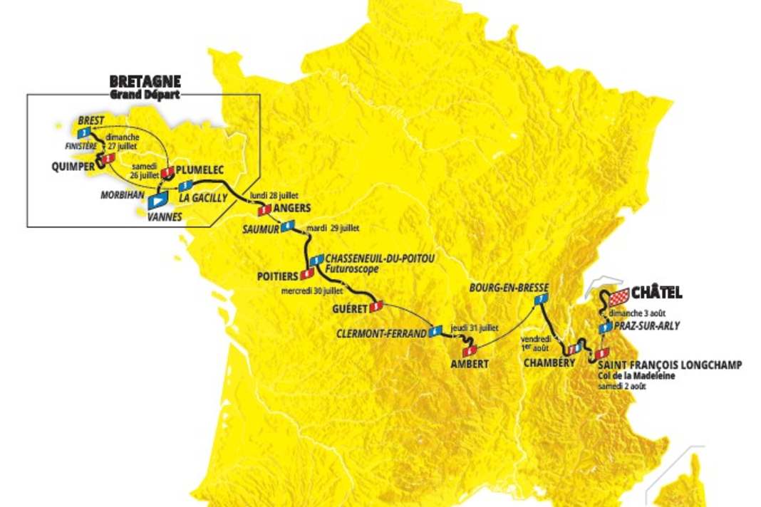 Die Strecke der Tour de France Femmes 2025 auf der Karte