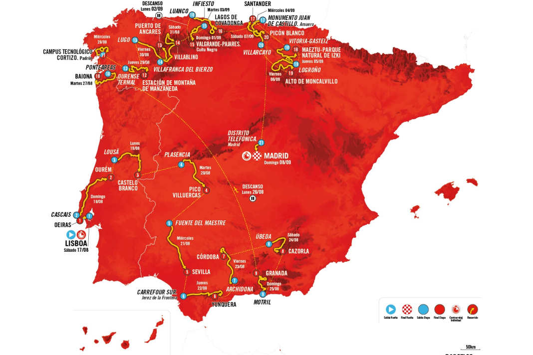Die Vuelta a Espana 2024 auf der Karte
