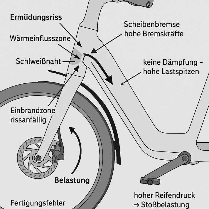 Ursache eines Ermüdungsrisses laut Velotech GmbH