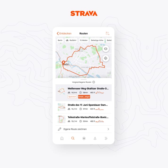   Sobald man den Filter verändert, berechnet das Strava-Tool drei neue Routen-Vorschläge. So muss man trotz gleicher Distanz oder identischem Startpunkt nie diesselbe Tour fahren.