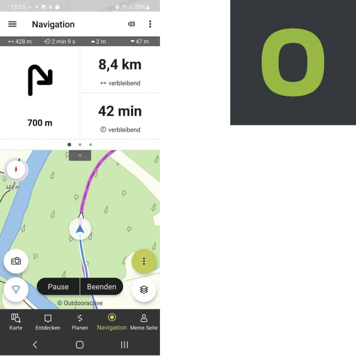 Screenshot der Outdooractive App mit Logo