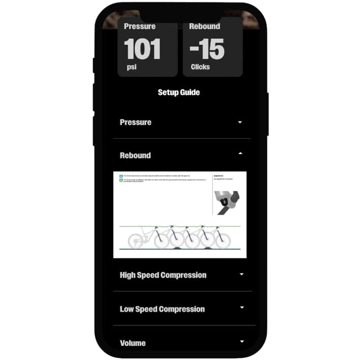 Die Rockshox Trailhead App gibt Empfehlungen zum Grund-Setup und erklärt, wie sich einzelne Einstellungen auf das Fahrverhalten auswirken können.