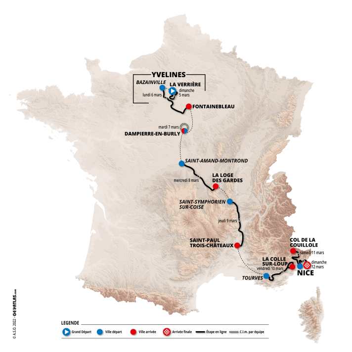 Paris-Nizza 2023 auf der Karte
