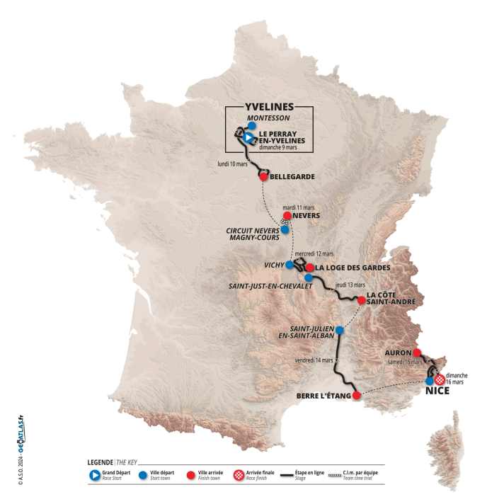 Paris-Nizza 2025 auf der Karte