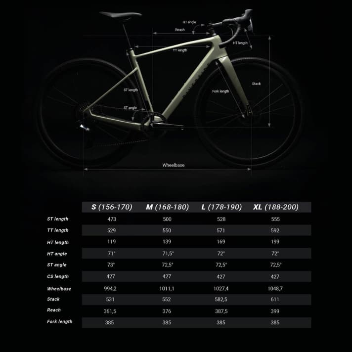 Die Geometriedaten des Riverside-Gravelbikes von Decathlon im Überblick