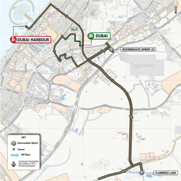 Die Strecke der 1. Etappe der UAE Tour Women 2024.