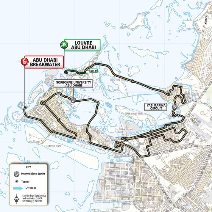 Die Strecke der 6. Etappe der UAE Tour 2024.