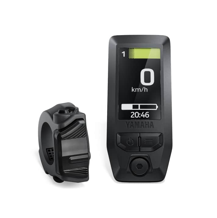 Yamaha bietet verschiedene Bedien-Optionen an. Zum Beispiel diese Kombi aus Oberrohrdisplay und kompaktem Remote-Schalter am Lenker.
