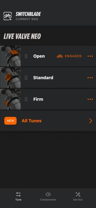 In der Fox Bike App sind immer drei Tunes für den schnellen Zugriff aktiviert. Abspeichern lassen sich aber unendlich viele.