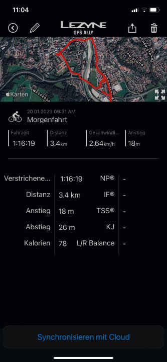 Bei Lezyne bietet die App in der Satelliten-Ansicht einen realistischen Blick von oben auf die gefahrene Runde