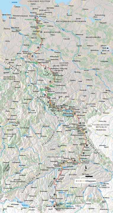   Die geplanten Etappen zum Deutschland-Trail