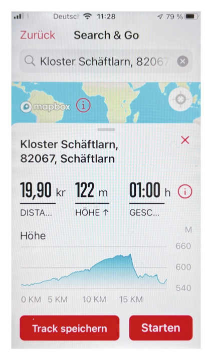 Übersichtlich beim GPS-Computer von Sigma: Fenster für die Adresssuche in der App.