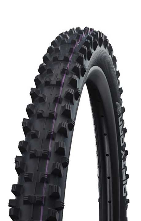 Schwalbes Dirty Dan ist der Spezialist für nasse Trails und tiefe Böden. Die extraweiche Mischung “Addix Ultra Soft” erkennt man am lila Streifen