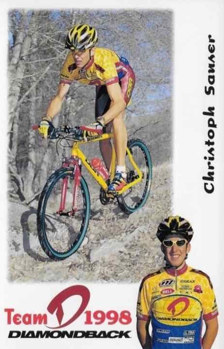 Die alte 1998er Autogramm-Karte von Worldcup-Star Christoph Sauser, der seine Teilnahme am Vintage Bike Masters fest zugesagt hat.