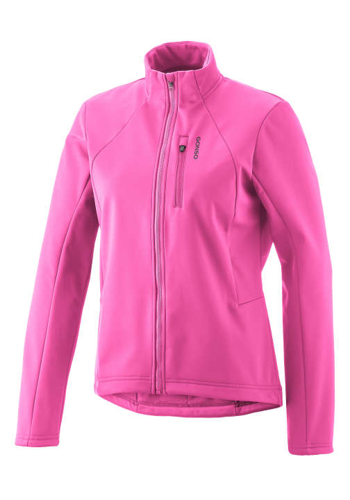 Die zur Hose passende Adventure Jacket Softshell gibt es nur für Frauen in diesem knalligen Pink, Männer bekommen sie exklusiv in Grau.