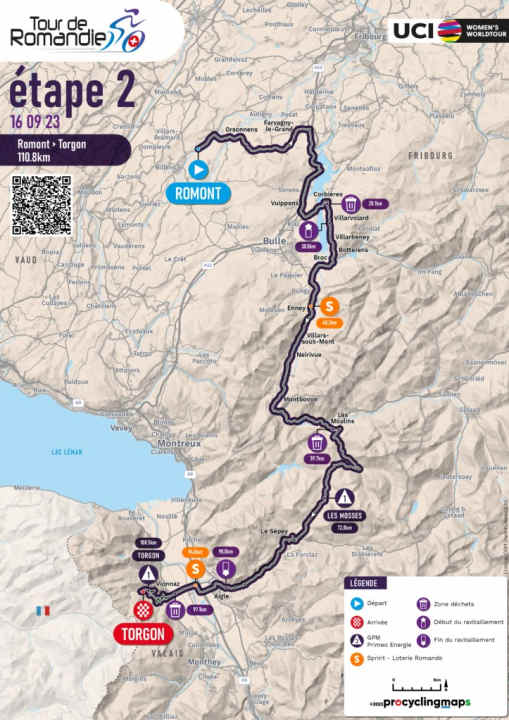 Die zweite Etappe führt die Fahrerinnen auf 110,8 Kilometern mit 2166 Höhenmetern von Romont nach Torgon. Weniger Kilometer und mehr Höhenmeter als am Tag zuvor.