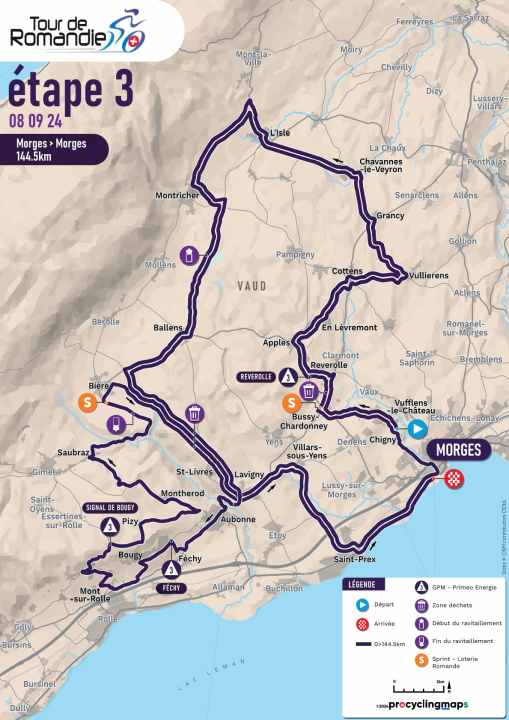 Die 3. Etappe der Tour de Romandie 2024 auf der Karte