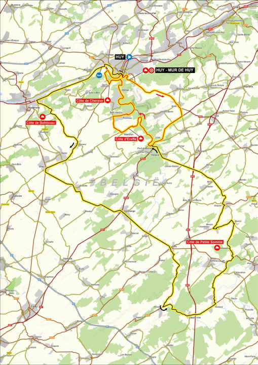 Der Flèche Wallonne der Frauen 2025 auf der Karte
