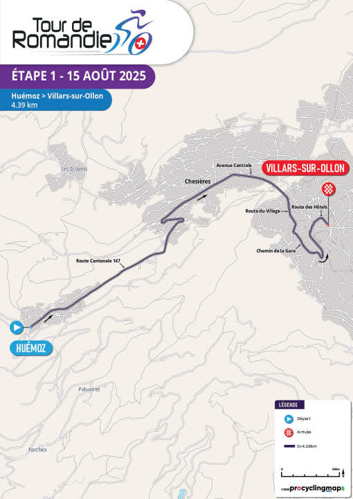 Die 1. Etappe der Tour de Romandie 2025 auf der Karte