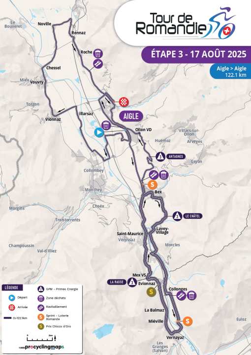 Die 3. Etappe der Tour de Romandie 2025 auf der Karte