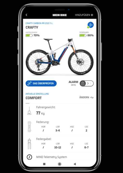   Die Daten des MIND-Systems werden in der MyMondraker-App ausgewertet. Die App kann auch Tipps zur Abstimmung des Fahrwerks geben.